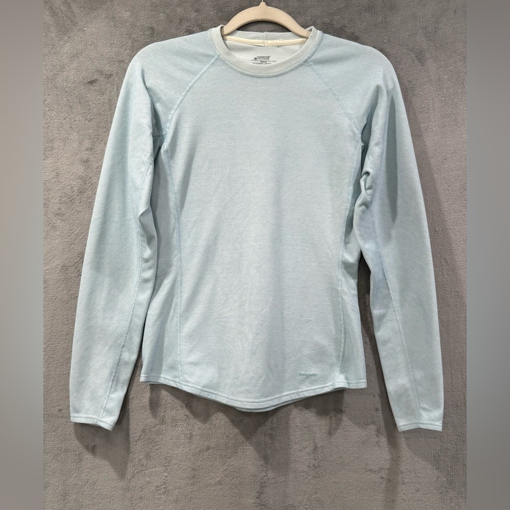 Patagonia Performance Shirt Womens M Blue Base Layer Long Sleeve Hiking Running